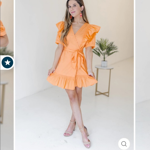 Karlie Dresses & Skirts - SOLID POPLIN WRAP RUFFLE DRESS- ORANGE